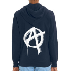 Sweat femme zippé à capuche coton bio bleu marine Anarchy (Gondrax,Slogans engagés,Rock & Punk)