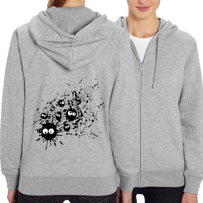Sweat femme zippé à capuche coton bio gris chiné Les Taches (Fourre-tout,Humour)