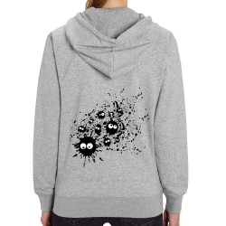 Sweat femme zippé à capuche coton bio gris chiné Les Taches (Fourre-tout,Humour)