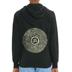Sweat femme zippé à capuche coton bio noir Ohm Spiral (Ethnique,teufeur)