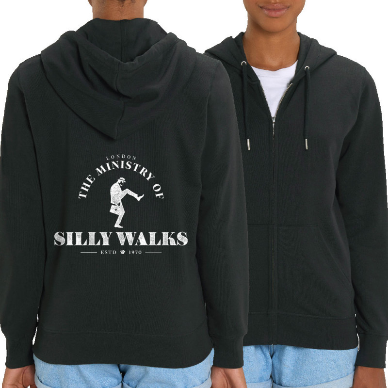 Sweat femme zippé à capuche coton bio noir Silly Walks (Alex Kidd,Films/Séries)
