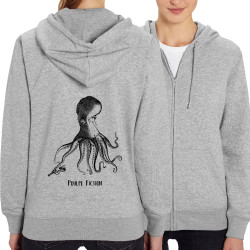 Sweat femme zippé à capuche coton bio gris chiné Poulpe Fiction (Gondrax,Les Bébêtes,Animaux,Films/Séries)