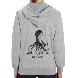 Sweat femme zippé à capuche coton bio gris chiné Poulpe Fiction (Gondrax,Les Bébêtes,Animaux,Films/Séries)