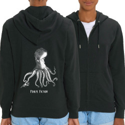 Sweat femme zippé à capuche coton bio noir Poulpe Fiction (Gondrax,Les Bébêtes,Animaux,Films/Séries)