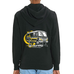 Sweat femme zippé à capuche coton bio noir Nomad (E Cone,teufeur)