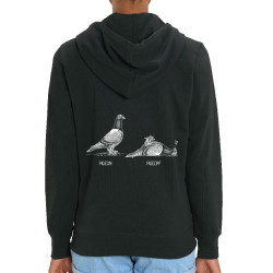 Sweat femme zippé à capuche coton bio noir Pigeon Pigeoff (Gondrax,Les Bébêtes,Humour,Animaux)