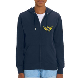 Sweat femme zippé à capuche coton bio bleu marine Triforce Stone (Le Duc,Jeux Vidéo / Geek)