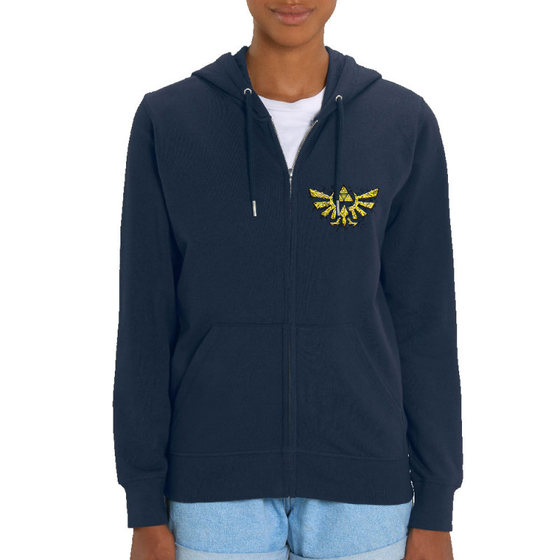 Sweat femme zippé à capuche coton bio bleu marine Triforce Stone (Le Duc,Jeux Vidéo / Geek)
