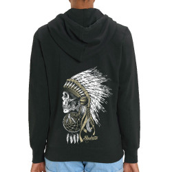 Sweat femme zippé à capuche coton bio noir Bad River - Chief Skull (Simon,Bad River,Ethnique)
