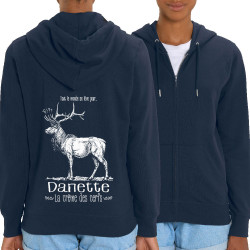 Sweat femme zippé à capuche coton bio bleu marine La crème des cerfs (Gondrax,Les Bébêtes,Animaux)