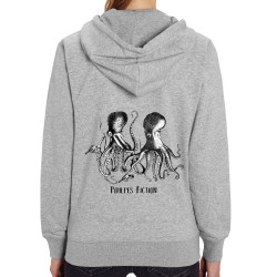 Sweat femme zippé à capuche coton bio gris chiné Poulpes Fiction (Gondrax,Les Bébêtes,Animaux,Films/Séries)