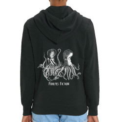 Sweat femme zippé à capuche coton bio noir Poulpes Fiction (Gondrax,Les Bébêtes,Animaux,Films/Séries)