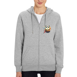 Sweat femme zippé à capuche coton bio gris chiné Asian Food Panda (Animaux,Manga Kawaï japan)