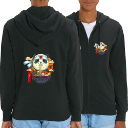 Sweat femme zippé à capuche coton bio noir Asian Food Panda (Animaux,Manga Kawaï japan)