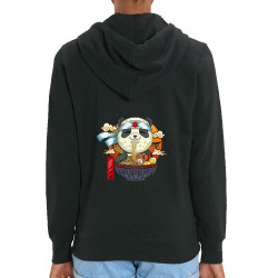 Sweat femme zippé à capuche coton bio noir Asian Food Panda (Animaux,Manga Kawaï japan)