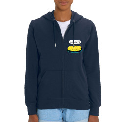Sweat femme zippé à capuche coton bio bleu marine Ça veut dire quoi thermostat 7 (Ted Boundy,Animaux,Humour,Fruits & Légumes)