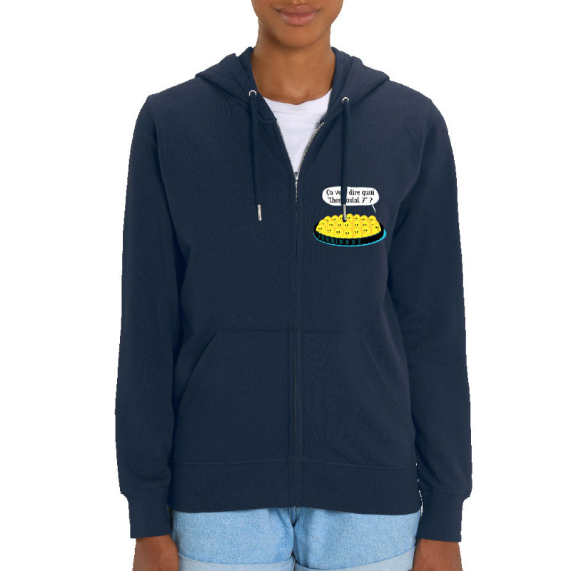 Sweat femme zippé à capuche coton bio bleu marine Ça veut dire quoi thermostat 7 (Ted Boundy,Animaux,Humour,Fruits & Légumes)