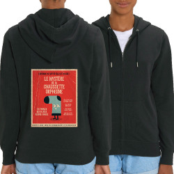Sweat femme zippé à capuche coton bio noir Le mystère de la chaussette (Alex Kidd,Humour)
