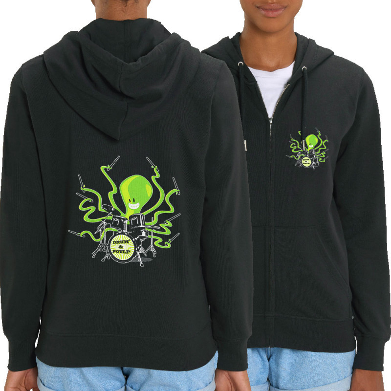 Sweat femme zippé à capuche coton bio noir Poulpy Drum (Animaux,Humour,Ted Boundy)
