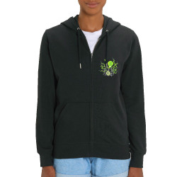 Sweat femme zippé à capuche coton bio noir Poulpy Drum (Animaux,Humour,Ted Boundy)