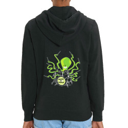 Sweat femme zippé à capuche coton bio noir Poulpy Drum (Animaux,Humour,Ted Boundy)