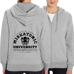 Sweat femme zippé à capuche coton bio gris chiné Miskatonic University (Alex Kidd,Films/Séries)