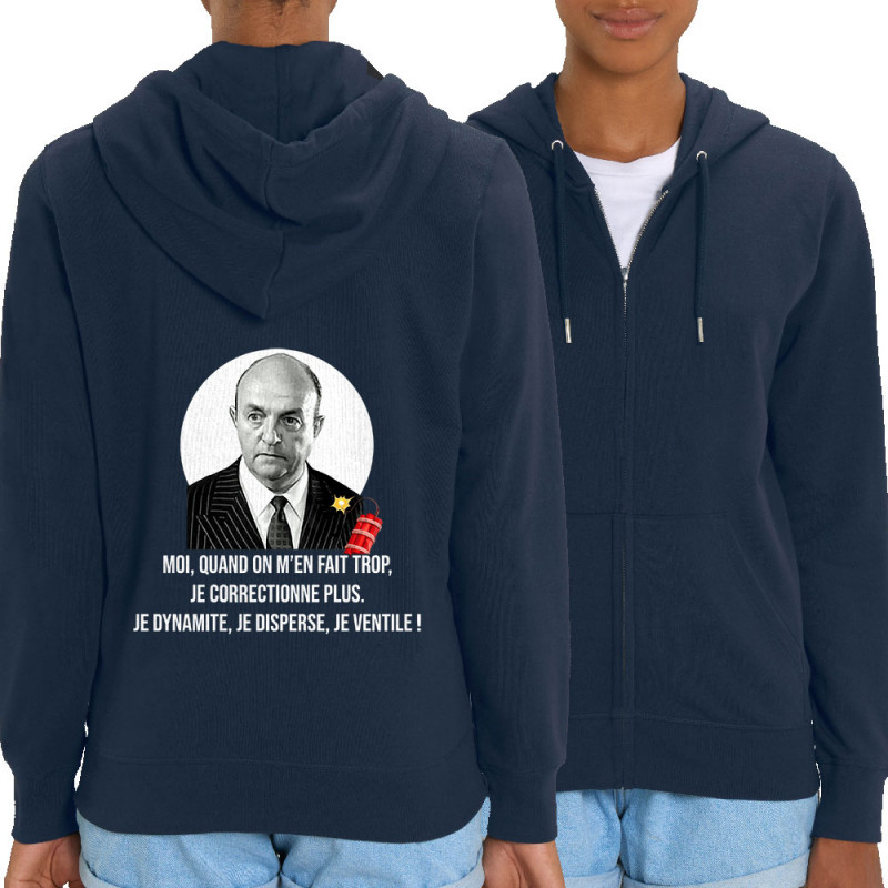 Sweat femme zippé à capuche coton bio bleu marine Je dynamite (Gondrax,Films/Séries,Les Tontons Flingueurs)
