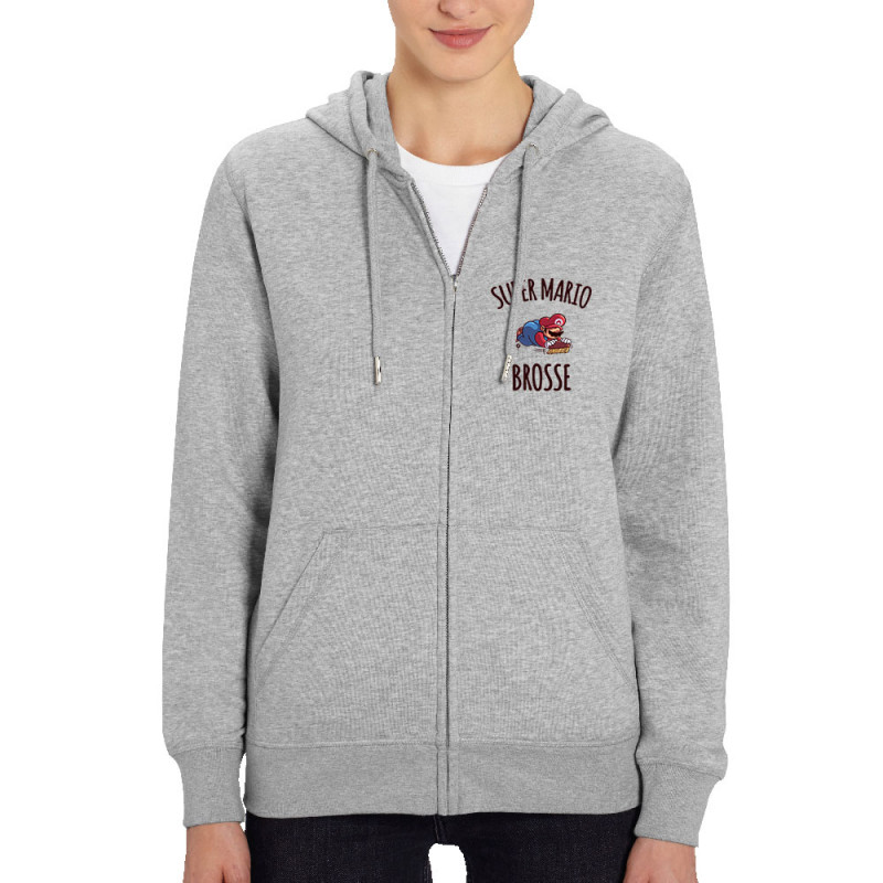 Sweat femme zippé à capuche coton bio gris chiné Super Mario brosse (A²,Humour,Jeux Vidéo / Geek)