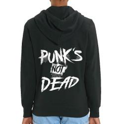 Sweat femme zippé à capuche coton bio noir Punks Not Dead Web (Simon,Rock & Punk)