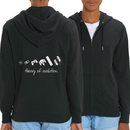 Sweat femme zippé à capuche coton bio noir Theory of Evolution (Trabe,Jeux Vidéo / Geek,Révolution,Evolution)