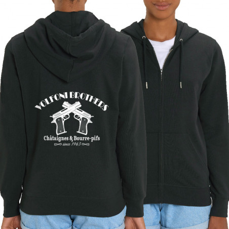 Sweat femme zippé à capuche coton bio noir Volfoni Brothers (Andy,Films/Séries,Les Tontons Flingueurs)