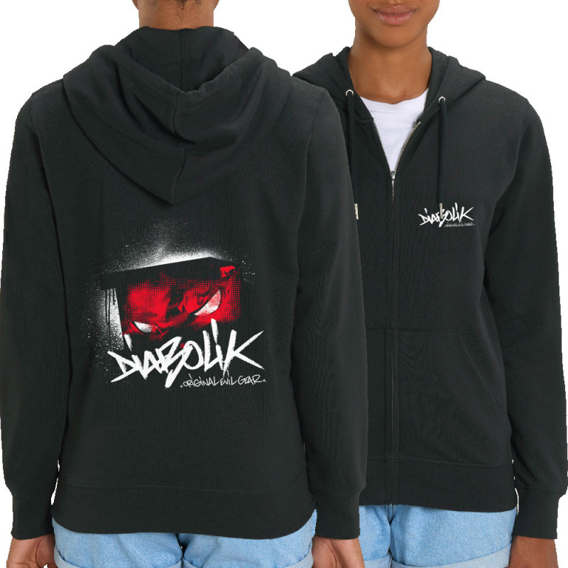 Sweat femme zippé à capuche coton bio noir Diabolik - Spy Eyes (Diabolik)