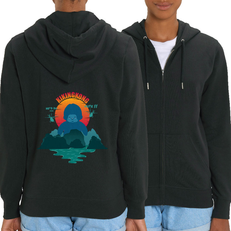Sweat femme zippé à capuche coton bio noir Kiking Kong (Ptit Mytho,Animaux,Films/Séries)