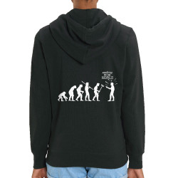 Sweat femme zippé à capuche coton bio noir Arrêtez de me suivre (Gondrax,Humour,Evolution)