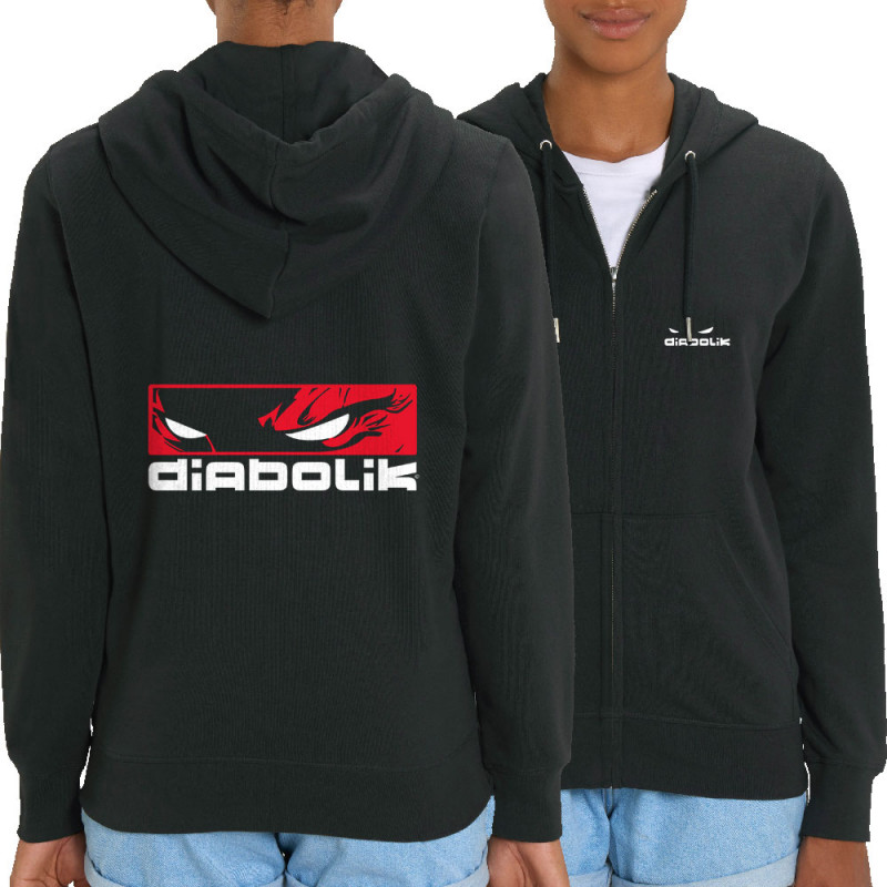 Sweat femme zippé à capuche coton bio noir Diabolik - Heros (Diabolik)