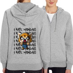 Sweat femme zippé à capuche coton bio gris chiné Aggretsuko - Monday (Le Duc,Jeux Vidéo / Geek,Films/Séries,Manga Kawaï japan)