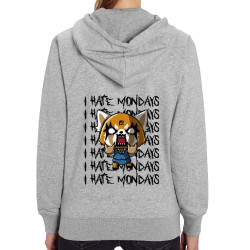 Sweat femme zippé à capuche coton bio gris chiné Aggretsuko - Monday (Le Duc,Jeux Vidéo / Geek,Films/Séries,Manga Kawaï japan)