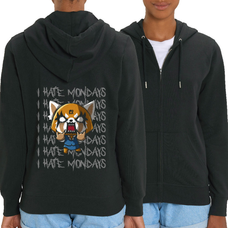 Sweat femme zippé à capuche coton bio noir Aggretsuko - Monday (Le Duc,Jeux Vidéo / Geek,Films/Séries,Manga Kawaï japan)