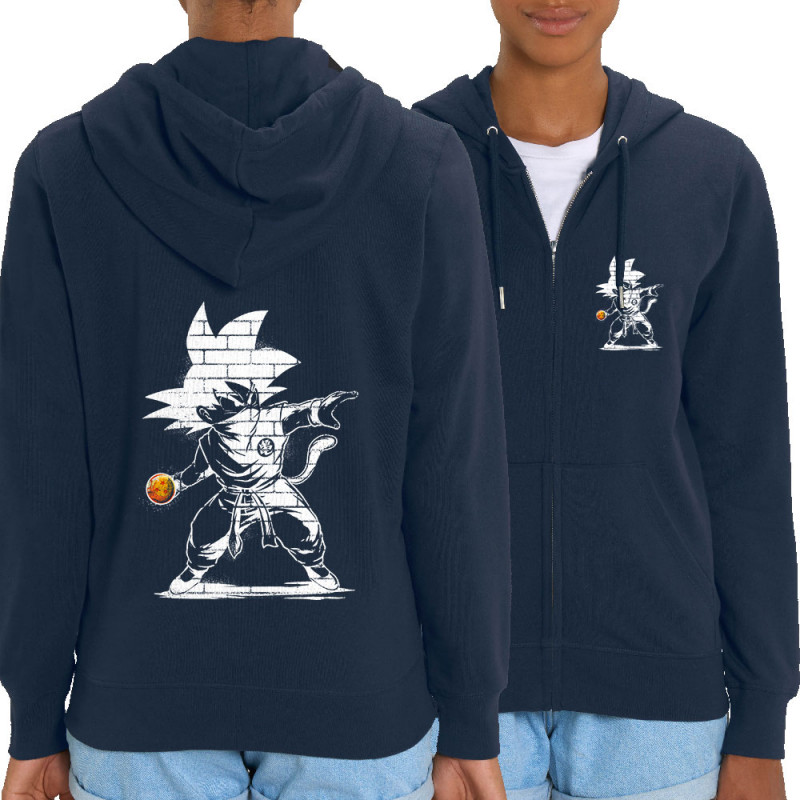 Sweat femme zippé à capuche coton bio bleu marine Dragon Ball Revolution (Films/Séries,Manga Kawaï japan,Détournements)