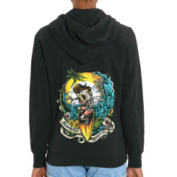 Sweat femme zippé à capuche coton bio noir Santa Muerte - Surfin Skull (Santa Muerte,Têtes de morts,Skate)