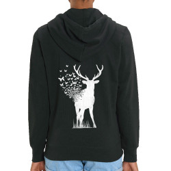 Sweat femme zippé à capuche coton bio noir Deer Butterfly (Caffein Art,Animaux,Ethnique)