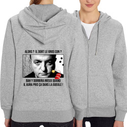 Sweat femme zippé à capuche coton bio gris chiné Il dort le gros con (Films/Séries,Les Tontons Flingueurs)