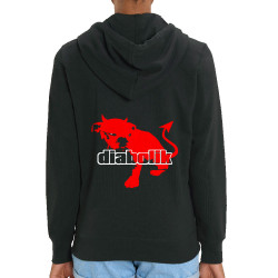 Sweat femme zippé à capuche coton bio noir Diabolik - Diabolo Dog (Diabolik,Animaux)