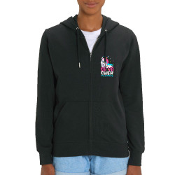 Sweat femme zippé à capuche coton bio noir Ca va chier des paillettes 2 (Zewa,Animaux,Humour)
