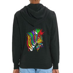 Sweat femme zippé à capuche coton bio noir Zèbre Anticonformiste (Zewa,Animaux)