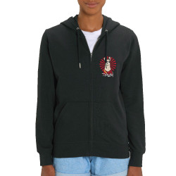 Sweat femme zippé à capuche coton bio noir Dalaï Lama (Le Duc,Animaux,Humour)