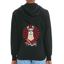 Sweat femme zippé à capuche coton bio noir Dalaï Lama (Le Duc,Animaux,Humour)