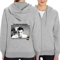 Sweat femme zippé à capuche coton bio gris chiné Une polonaise (Films/Séries,Les Tontons Flingueurs)