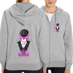 Sweat femme zippé à capuche coton bio gris chiné Pinky Blinders (Mr Mouton,Animaux,Films/Séries)
