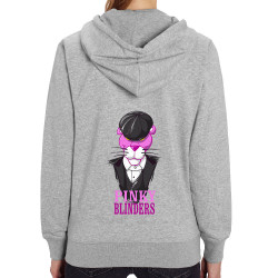 Sweat femme zippé à capuche coton bio gris chiné Pinky Blinders (Mr Mouton,Animaux,Films/Séries)